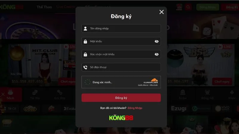 Hướng dẫn tạo tài khoản KONG88